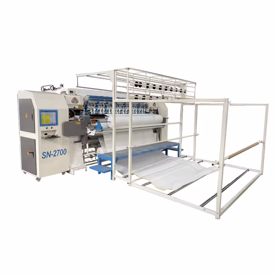 Máquina de costura industrial de braço longo, máquina de quilting com múltiplas agulhas, máquina de rolo de fibra de poliéster para colchão